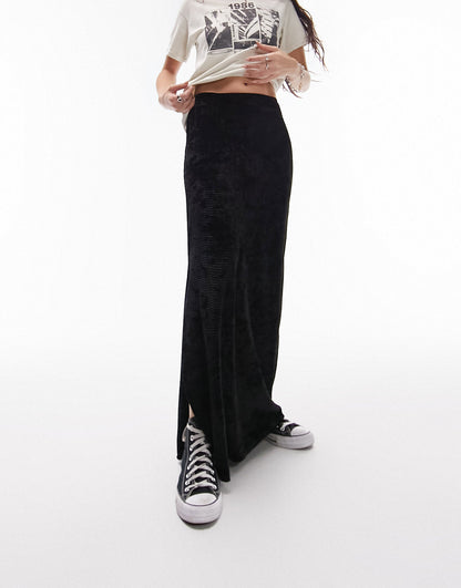 Topshop textured velvet jersey maxi skirt in black