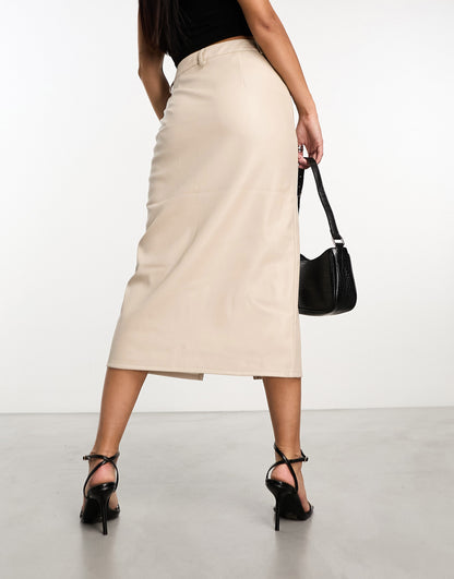 Vero moda leather look midi skirt in stone