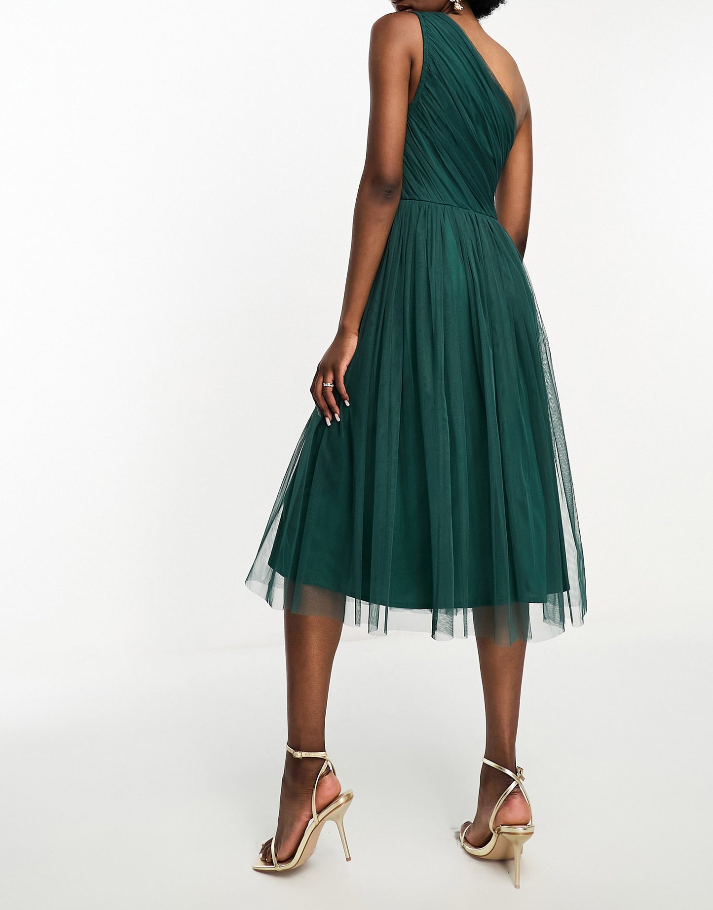 Anaya Tall Bridesmaid tulle one shoulder midi dress in emerald green