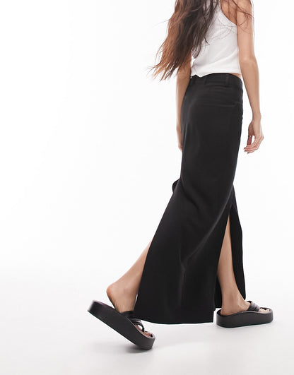 Topshop tailored cross over maxi skirt in black