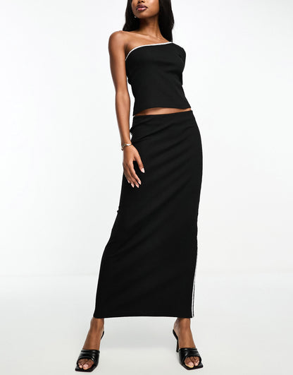 Something New X Aisha Potter maxi skirt co-ord with contrast tipping in black