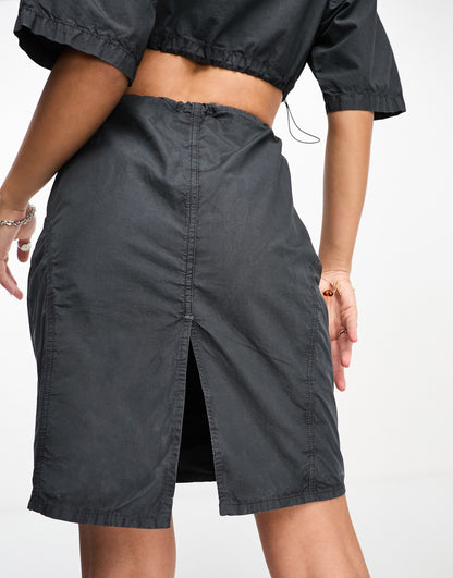 ASOS DESIGN parachute knee length skirt in slate co-ord