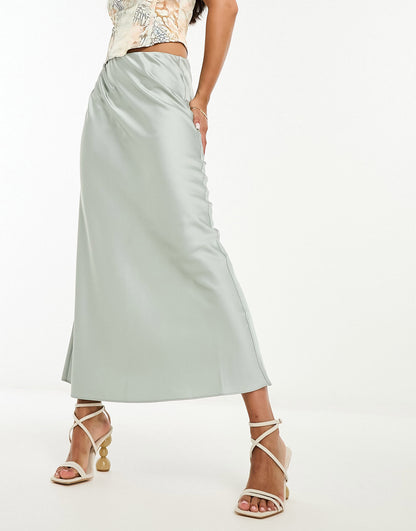 Abercrombie & Fitch satin maxi skirt in grey