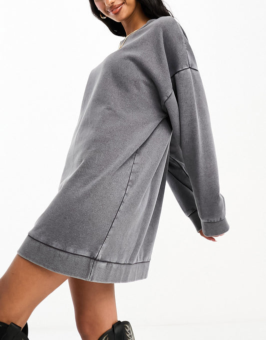 ASOS DESIGN oversized mini sweatshirt dress in acid wash charcoal