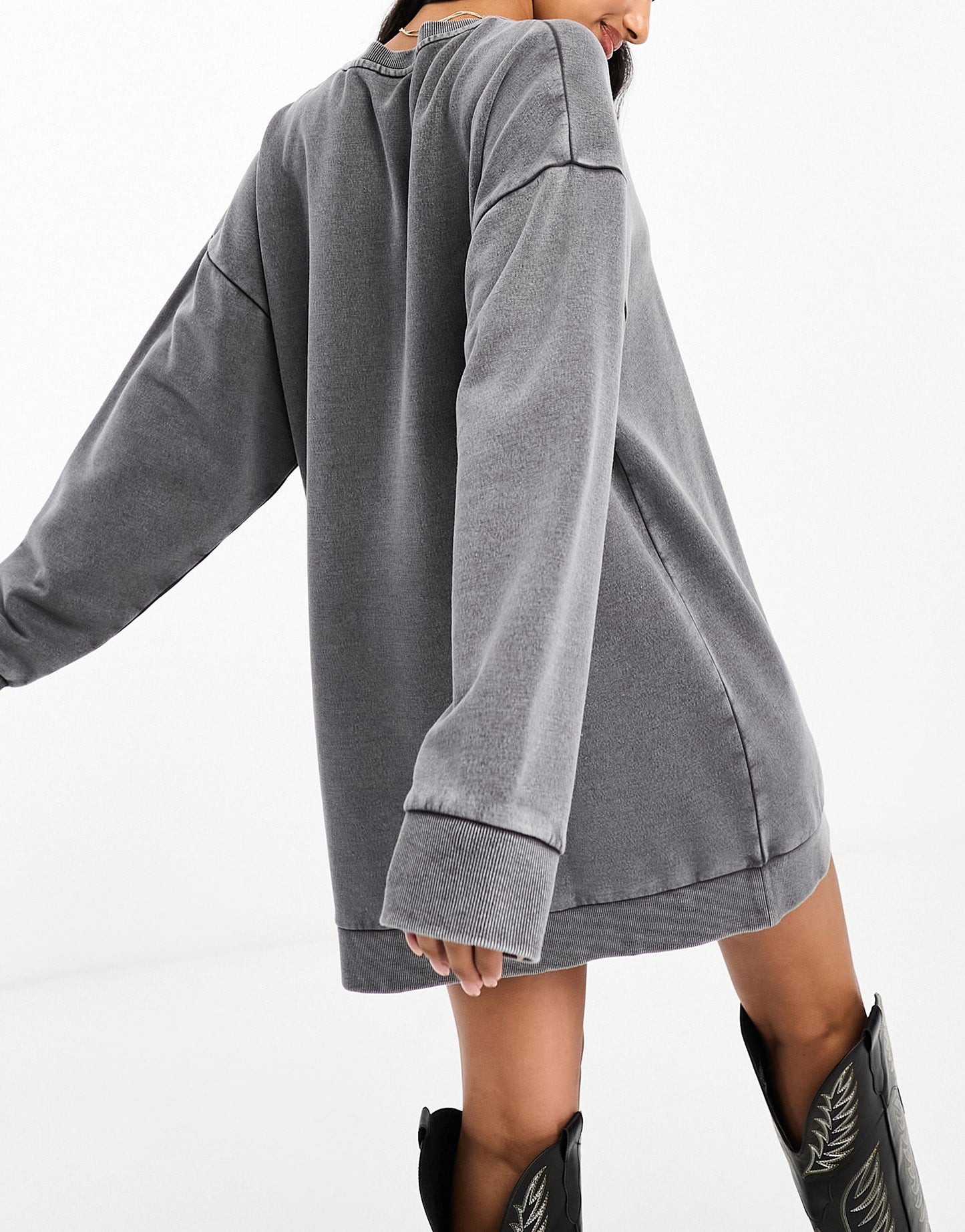 ASOS DESIGN oversized mini sweatshirt dress in acid wash charcoal