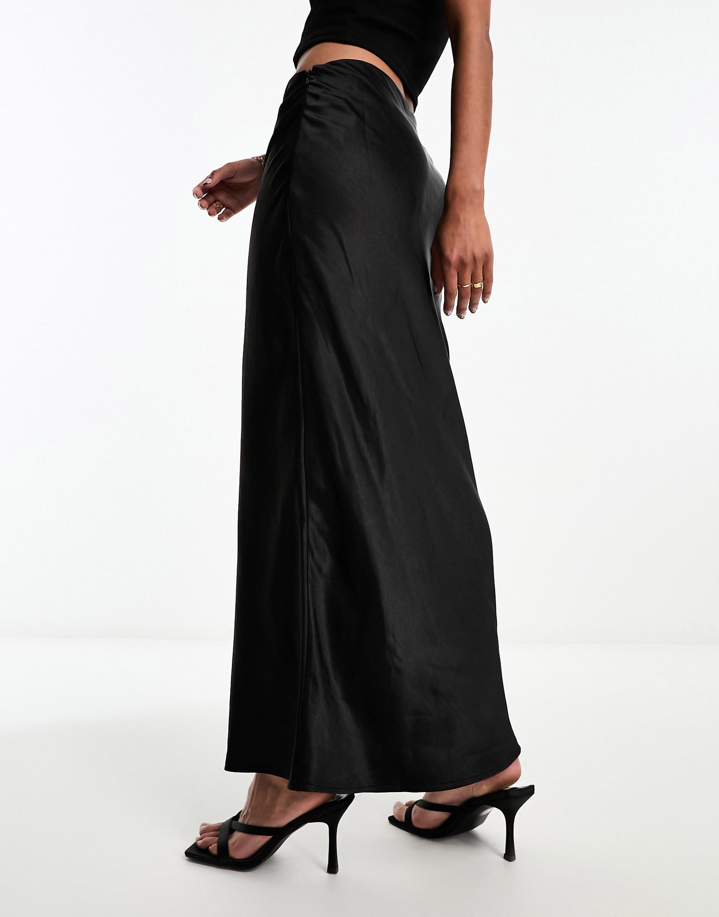 4th & Reckless satin maxi skirt in black