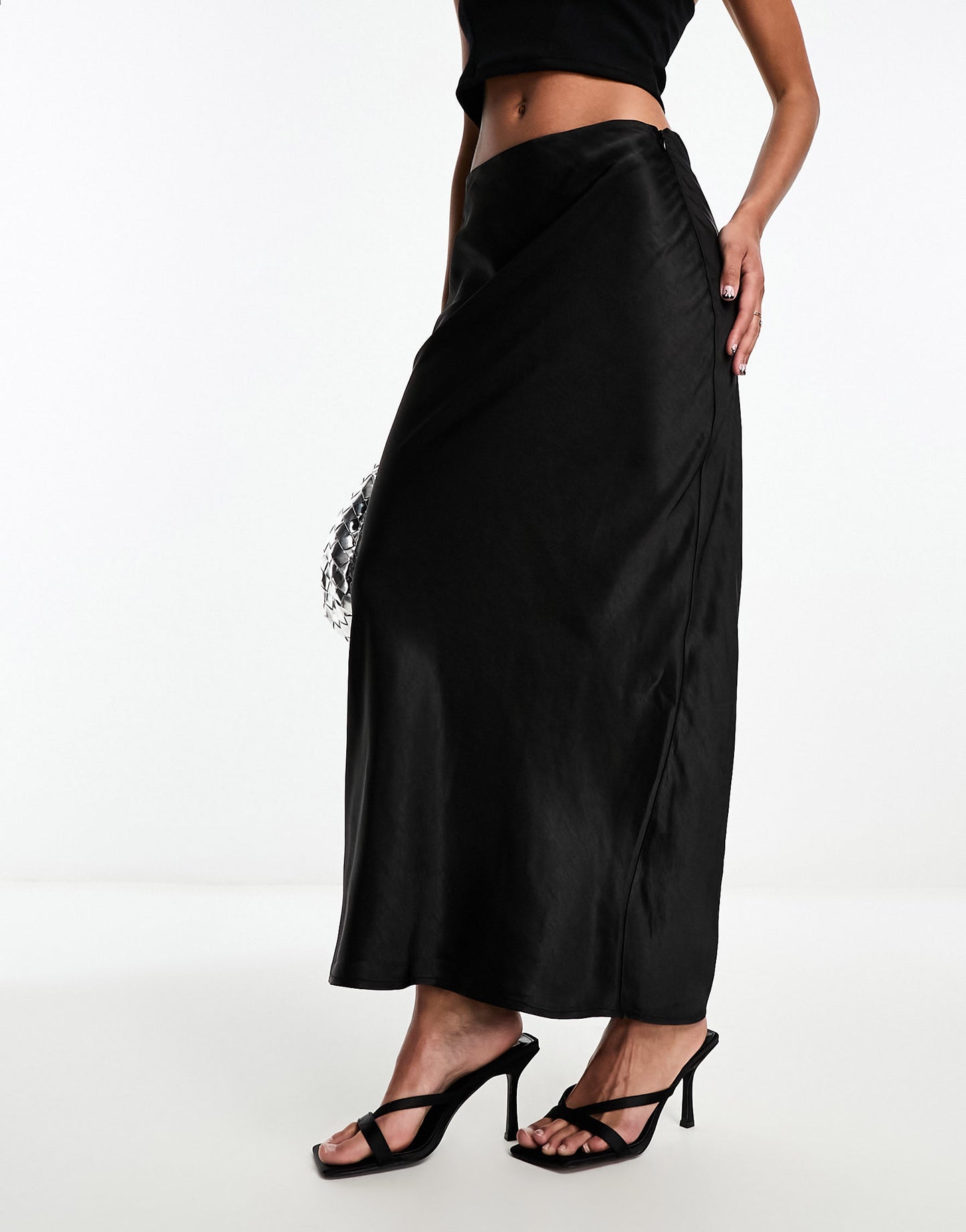 4th & Reckless satin maxi skirt in black