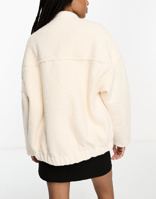 4th & Reckless Tall exclusive oversized wool look bomber jacket in cream