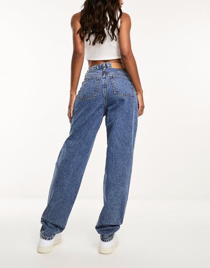 ASOS DESIGN high rise relaxed mom jeans in mid blue