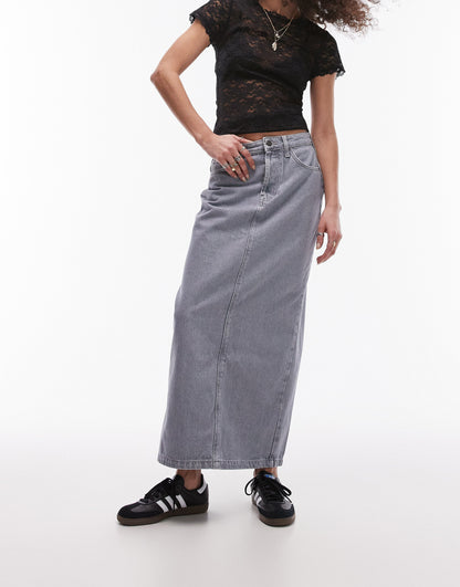 Topshop denim midi skirt in dove grey