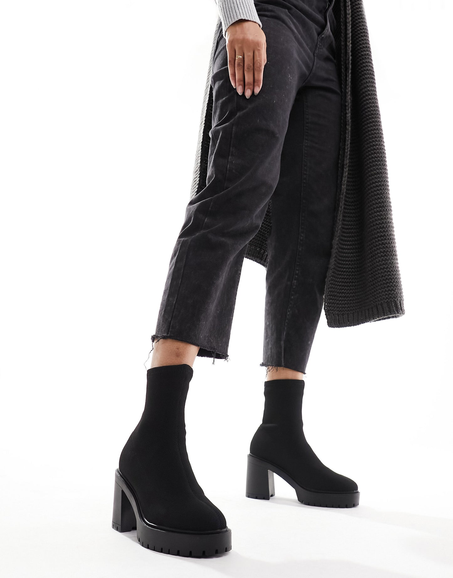 ASOS DESIGN Explore chunky heeled sock boots in black