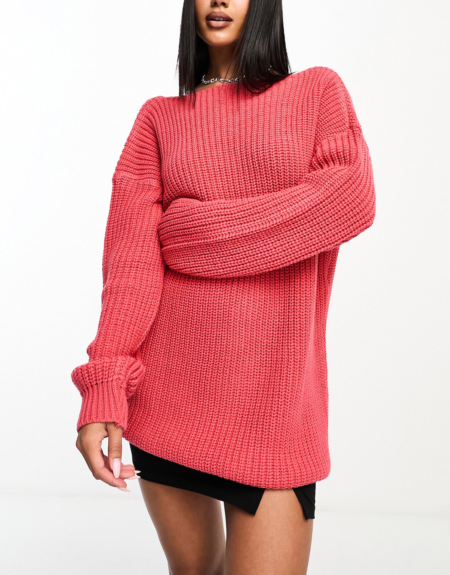 Glamorous scoop back rib knit jumper in coral