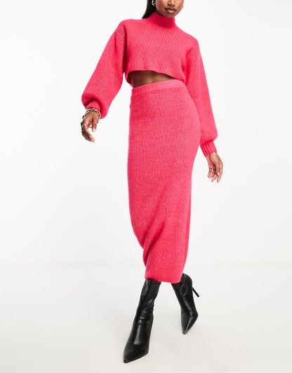 Aria Cove fluffy ribbed maxi skirt co-ord in pink