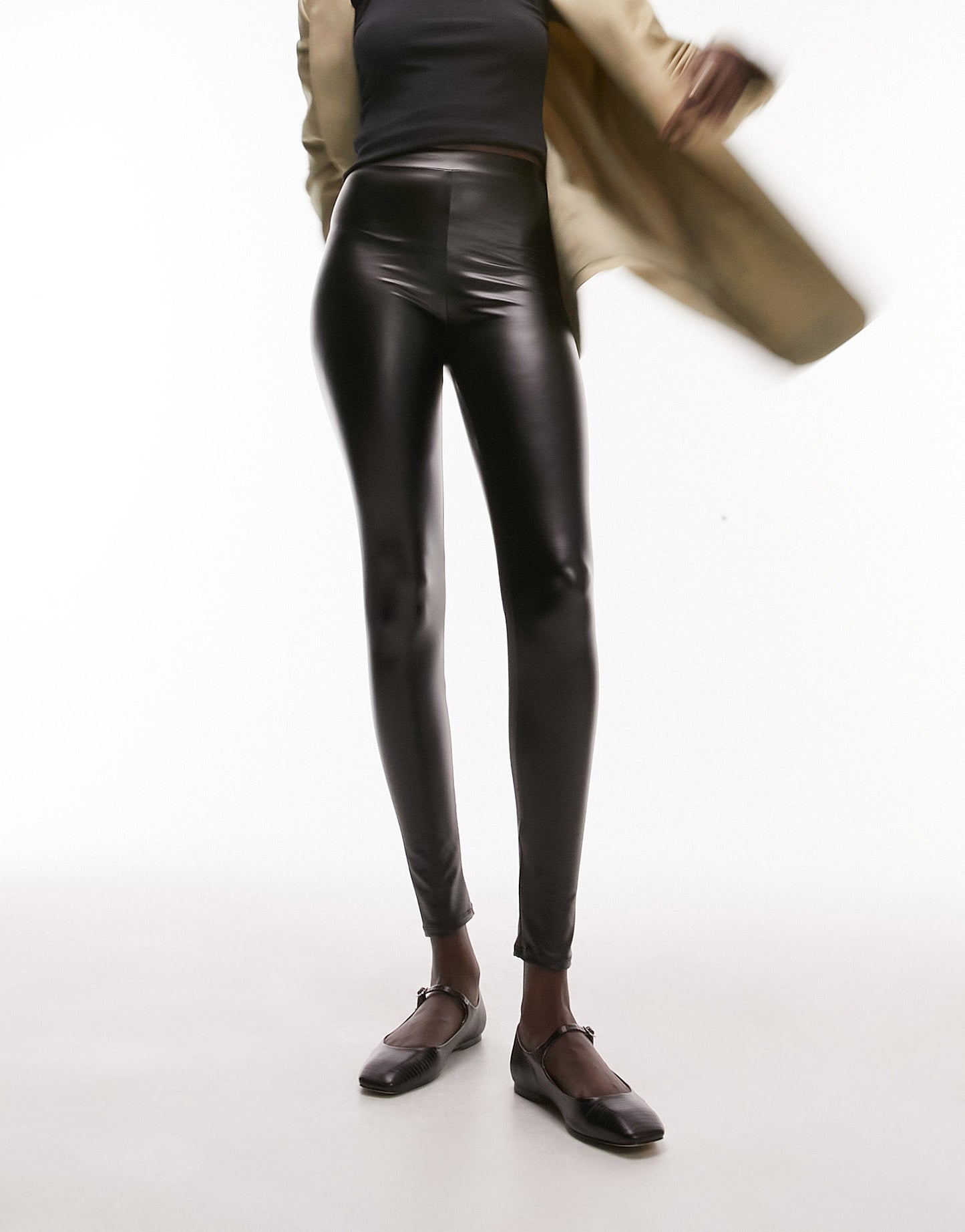 Topshop Tall faux leather legging in black