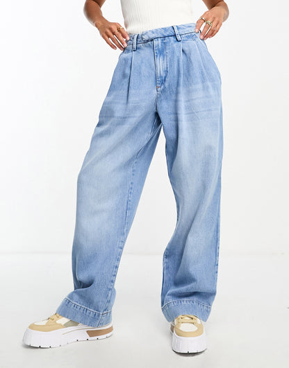 River Island Petite tailored wide leg dad jeans in light blue wash