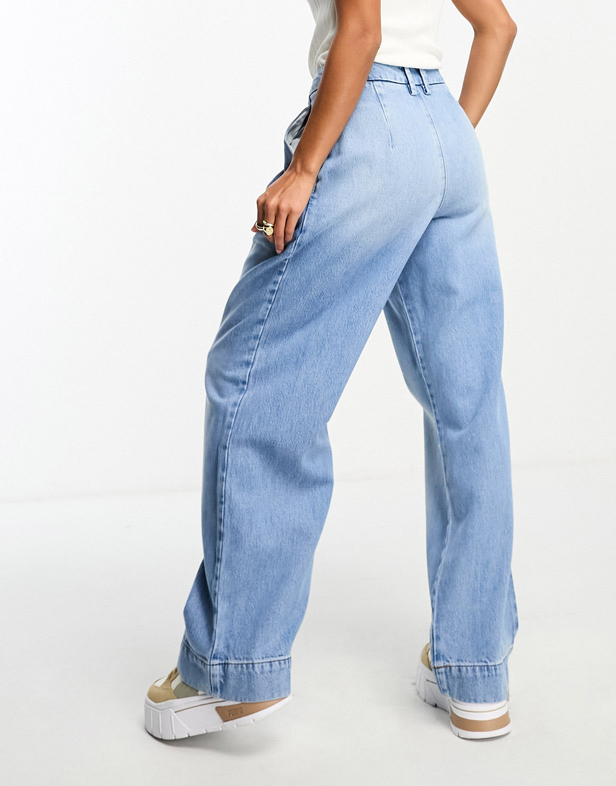 River Island Petite tailored wide leg dad jeans in light blue wash