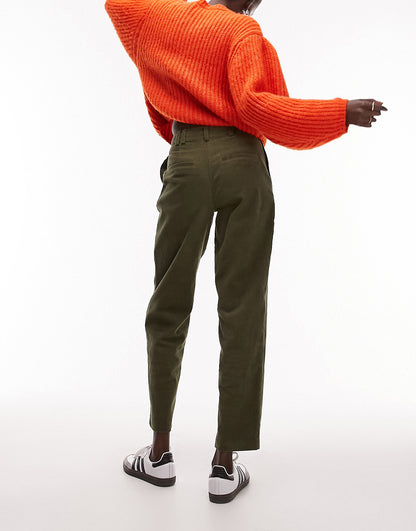 Topshop Tall cord peg trouser in khaki