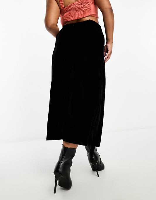 ASOS DESIGN Curve velvet bias midi skirt in black