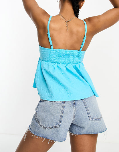 Monki strappy square neck smock sun top in light blue