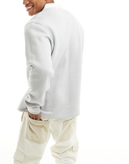 Brave Soul relaxed contrast collar polo sweatshirt in light grey