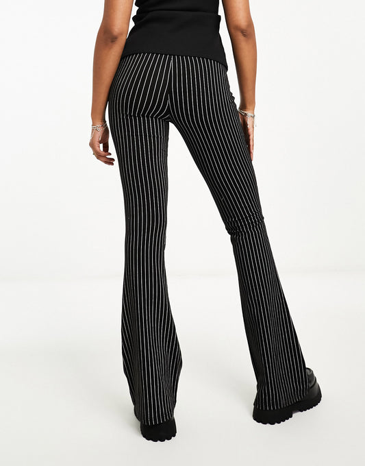 Heartbreak jersey pinstripe belted fit and flare trousers in black