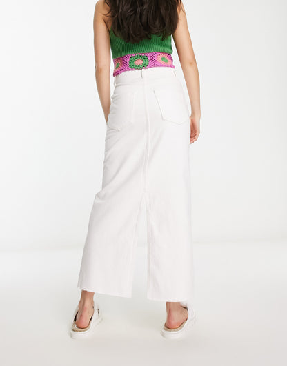 Pull&Bear denim midaxi skirt with hem split co-ord in white