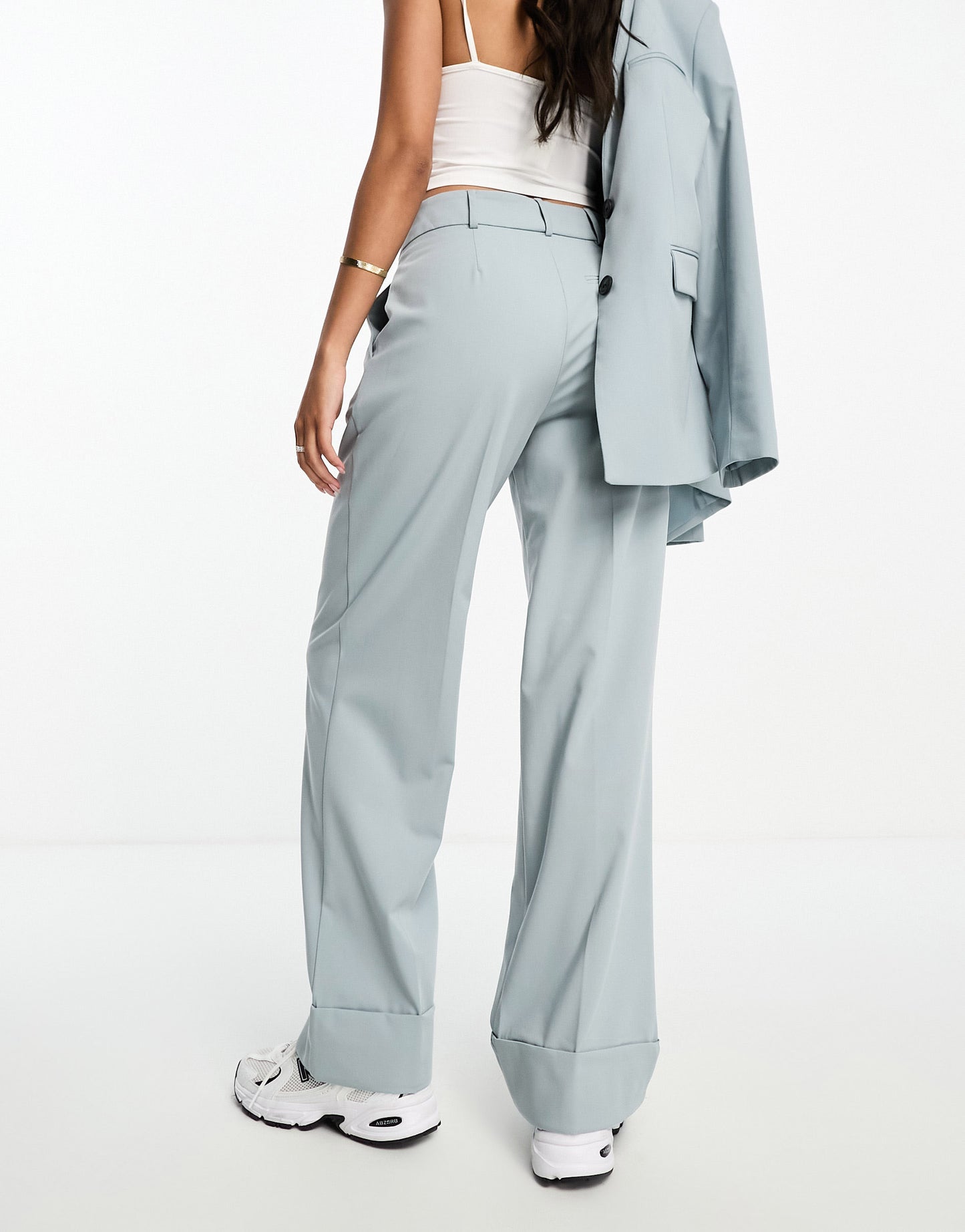 Pull&Bear darted wide leg tailored trouser in pale blue