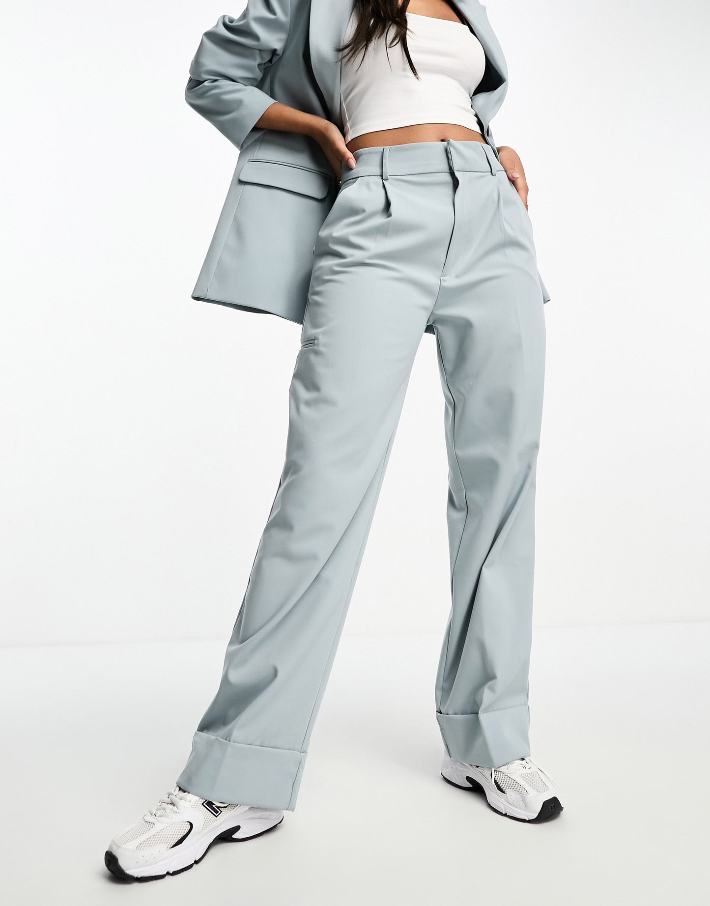 Pull&Bear darted wide leg tailored trouser in pale blue