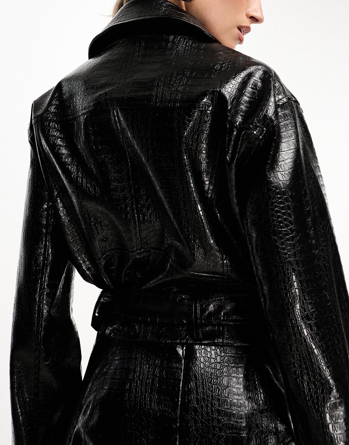 Naked Wardrobe croc leather look biker jacket in black