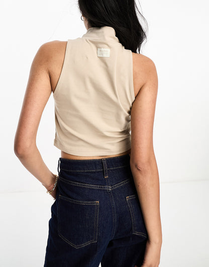 Dr Denim high neck crop top in taupe