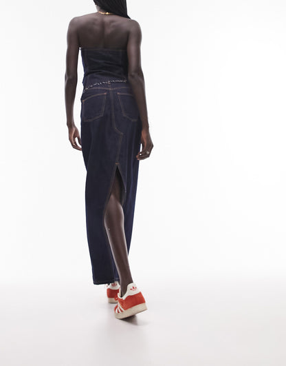 Topshop raw denim column skirt in indigo