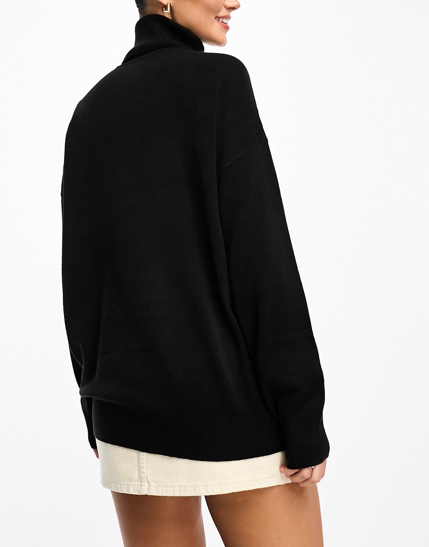 French Connection centre seam oversized roll neck jumper in black