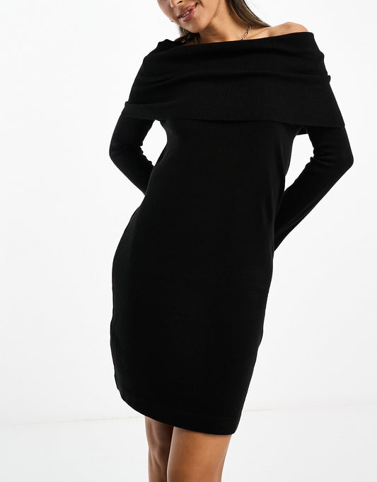 French Connection cowl neck knitted midi dress in black