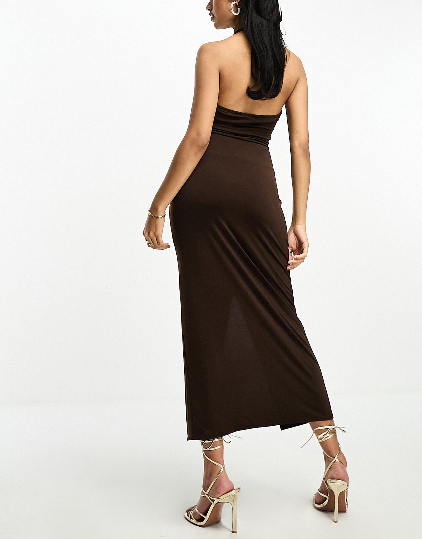 This Girl I Know halter neck midi dress in chocolate brown