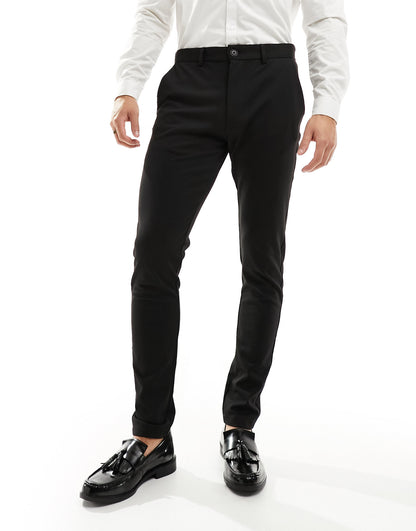 Jack & Jones Premium slim fit jersey smart suit trouser in black