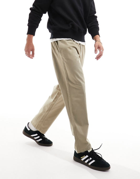 Jack & Jones wide fit trouser with elasticated waist in beige