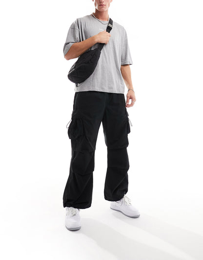 Jack & Jones loose fit cargo trousers in black