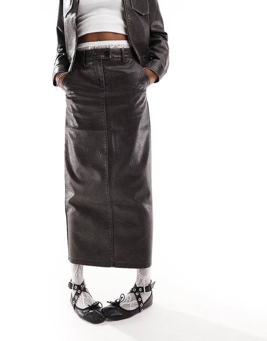 Reclaimed Vintage washed leather midi skirt