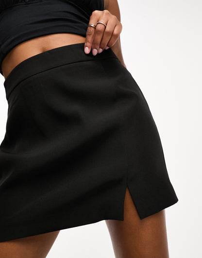 ONLY Petite tailored notch front mini skirt in black