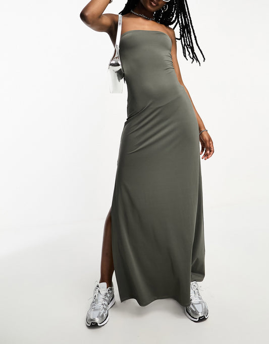 Weekday Act maxi tube dress in grey green