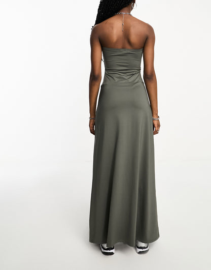 Weekday Act maxi tube dress in grey green