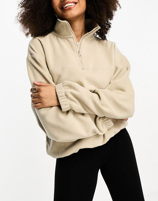 ASOS DESIGN half zip fleece in stone