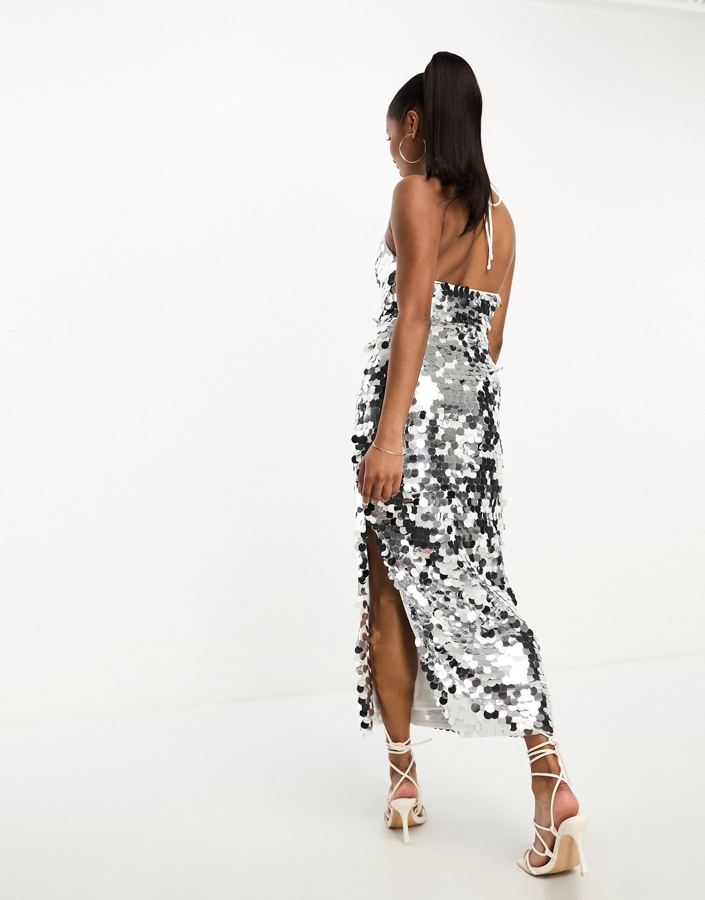 Collective the Label Petite exclusive disc sequin midi dress in silver