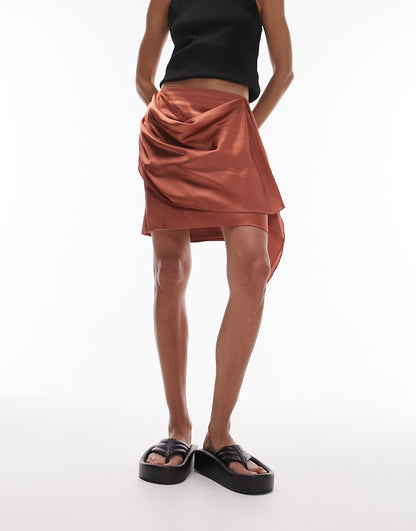 Topshop drape tassel mini skirt in bronze