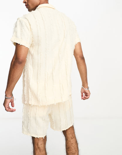 Labelrail x Stan & Tom textured stripe short sleeve shirt co-ord in ecru