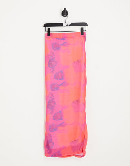 Vero Moda tie dye mesh midi skirt co-ord in pink