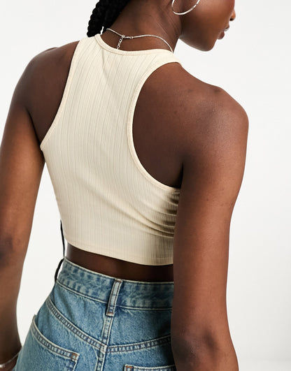 Monki shrunken crop vest top in light beige