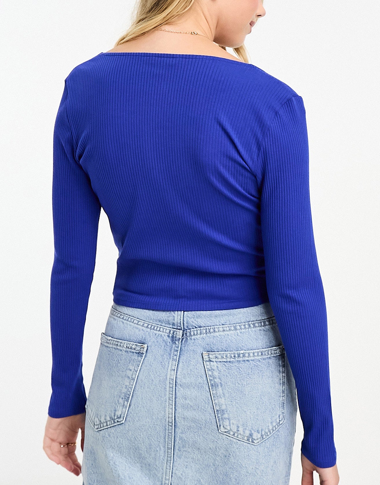 Monki long sleeve cropped top in blue