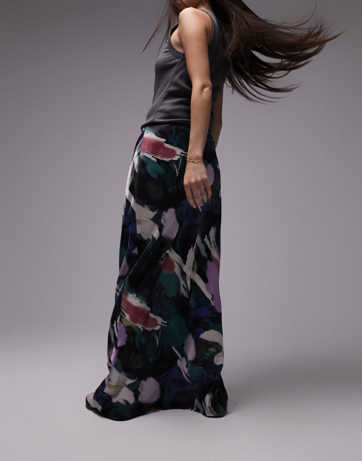 Topshop 80s graffiti print satin bias maxi skirt in multi