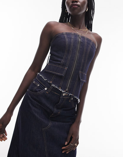 Topshop deconstructed denim corset in indigo